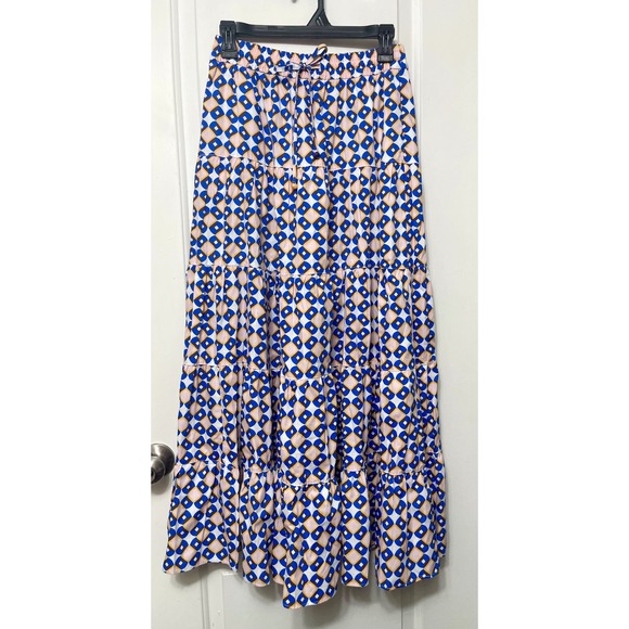 Zara Woman Multicolored Geometric Print Tiered Maxi Skirt Size S - Picture 6 of 15